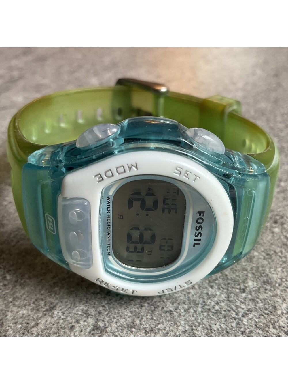 Fossil Womens Digital Watch DQ-1168 37mm Clear Blue Resin Case Bin C